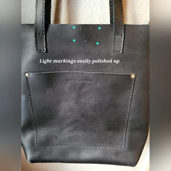 Portland Leather Goods Black Leather Tote Bag + Makeup Bag - Picture 7 of 16